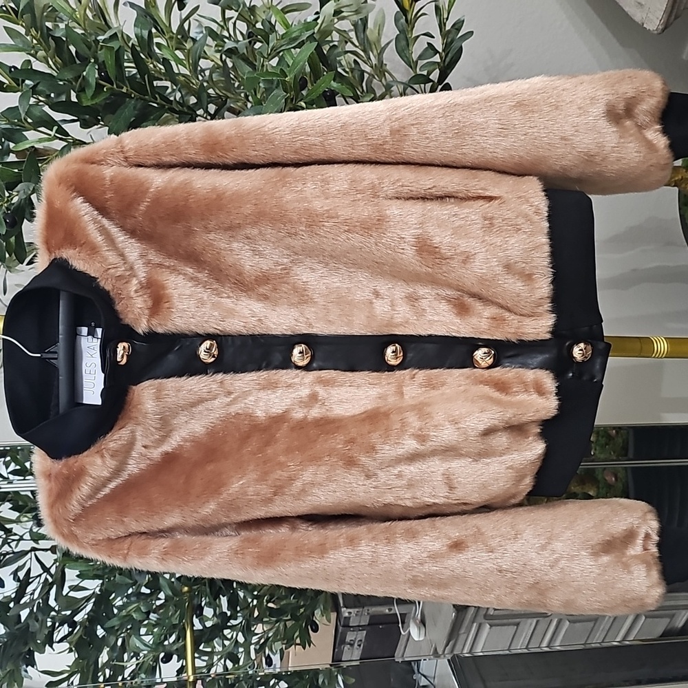 JULES KAE VEGAN LEATHER AND FAUX FUR ROSE COLOR BOMBER JACKET, SIZE SMALL NWT